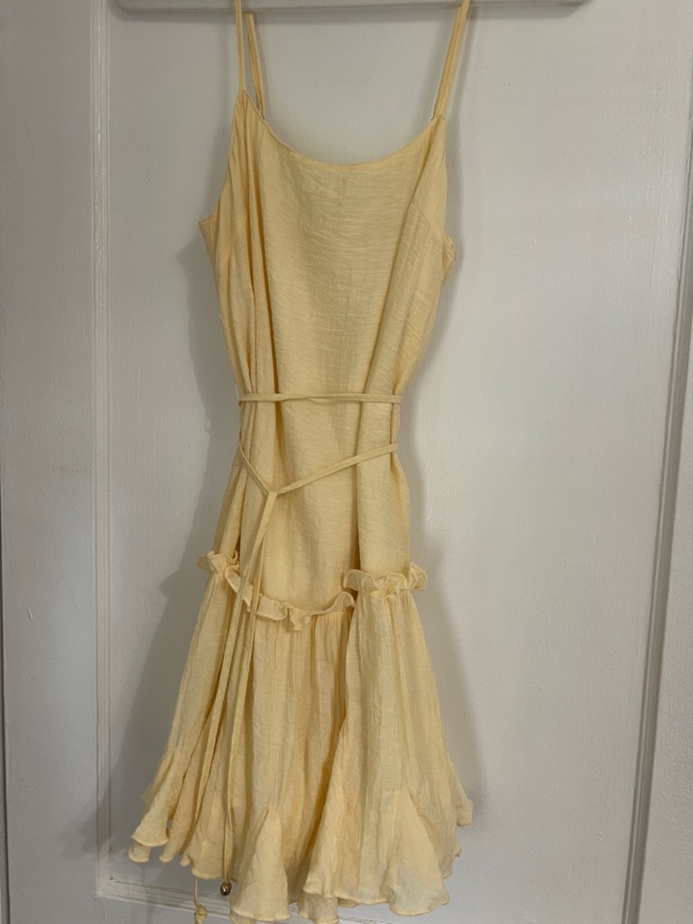 Light Yellow Spaghetti-Strap Ruffled Mini Dress